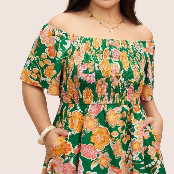 BloomChic Plus Size 2XL Floral Shirred Off Shoulder Flutter Sleeve Dress us18-20 - Picture 3 of 8